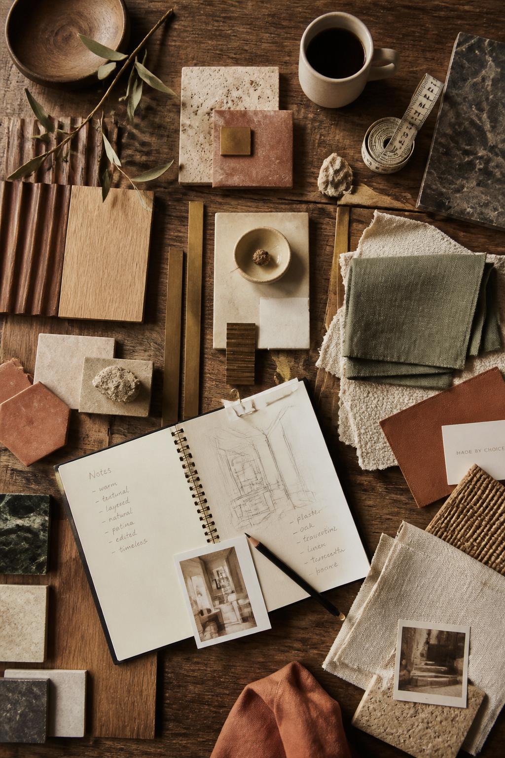 Materialenpalet — hout & linnen